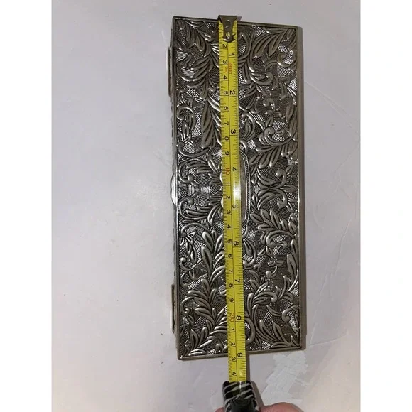 Godinger Silverplate Jewelry Box Floral Pattern W/ Lining Miror Hinged Vintage - Picture 6 of 9